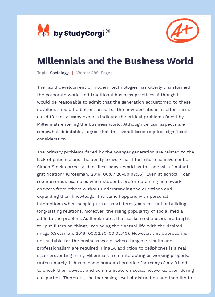 Millennials and the Business World. Page 1