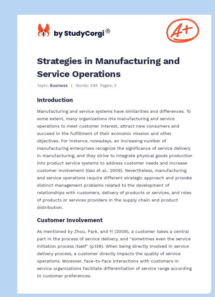 Strategies in Manufacturing and Service Operations. Page 1