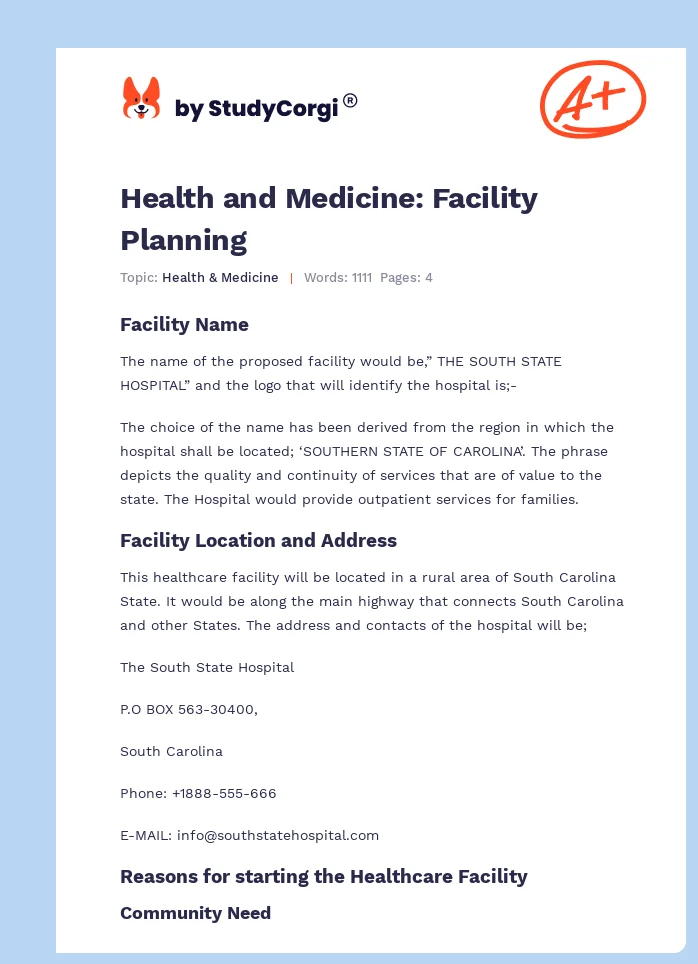 Health and Medicine: Facility Planning. Page 1