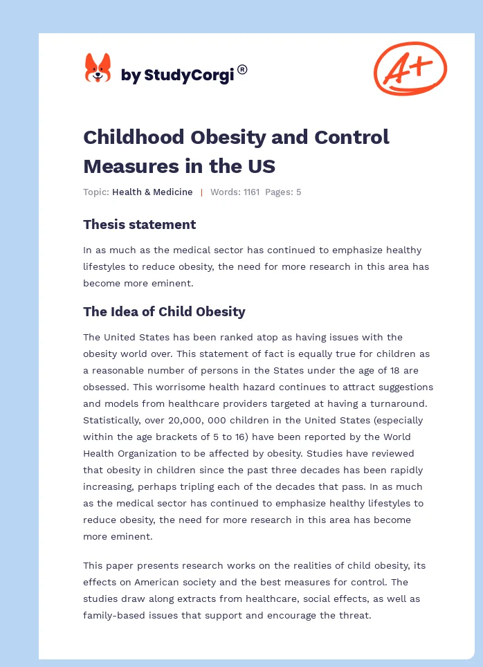 Childhood Obesity and Control Measures in the US. Page 1