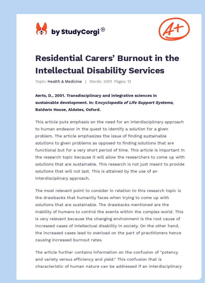 Residential Carers’ Burnout in the Intellectual Disability Services. Page 1