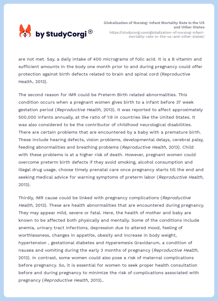 Globalization of Nursing: Infant Mortality Rate in the US and Other States. Page 2