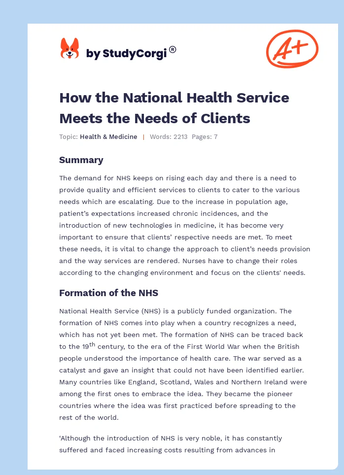 How the National Health Service Meets the Needs of Clients. Page 1