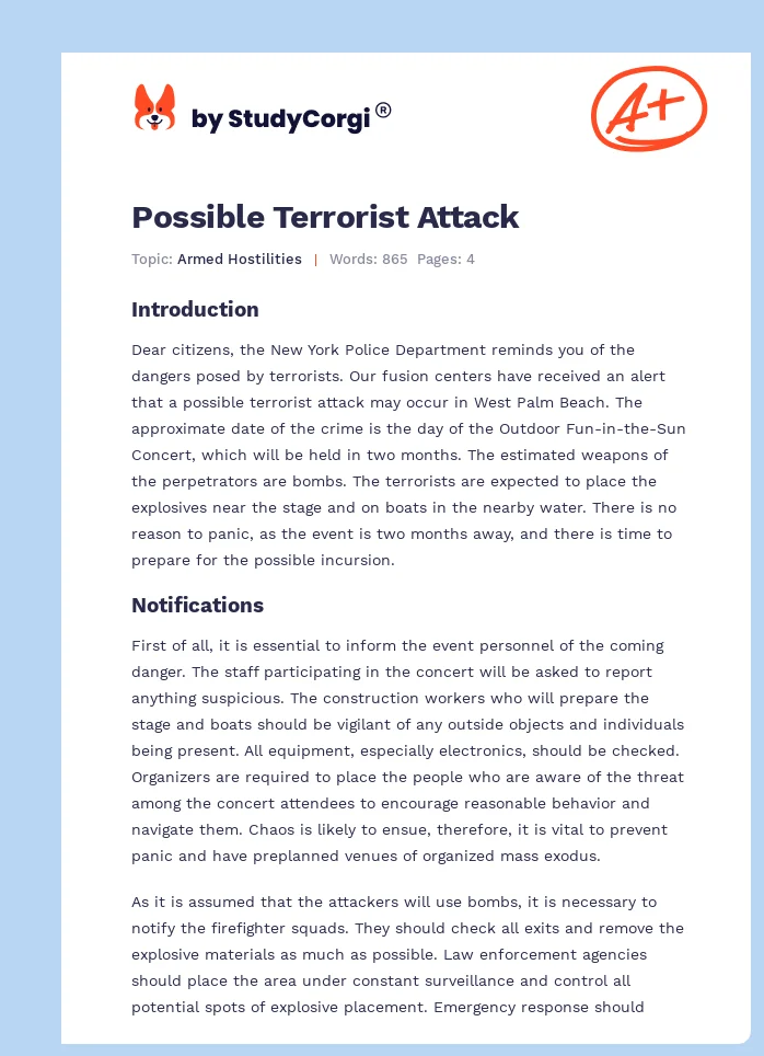 Possible Terrorist Attack. Page 1
