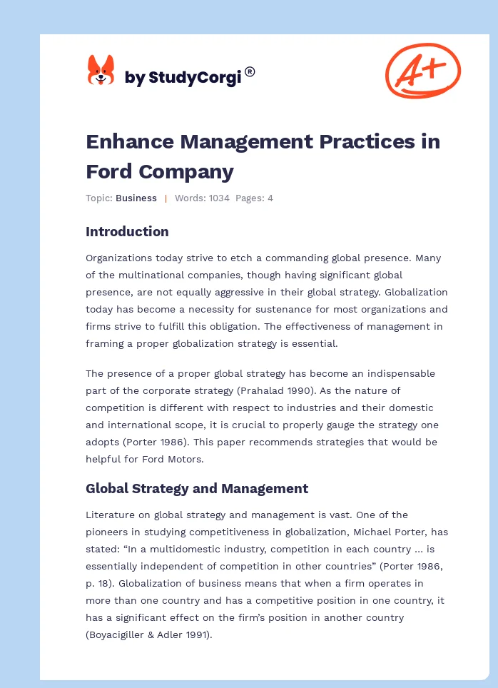 Enhance Management Practices in Ford Company. Page 1