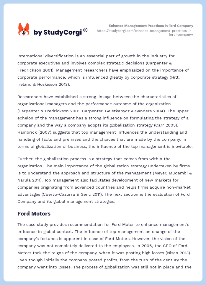 Enhance Management Practices in Ford Company. Page 2