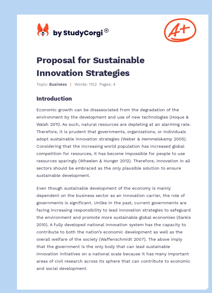 Proposal for Sustainable Innovation Strategies. Page 1