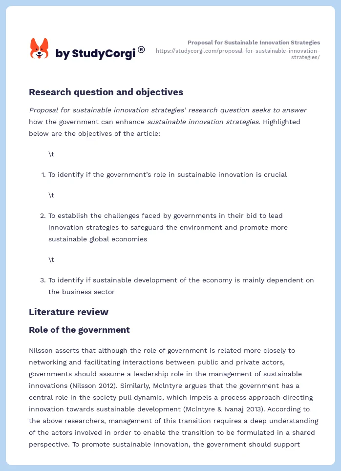Proposal for Sustainable Innovation Strategies. Page 2