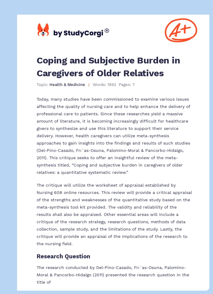 Coping and Subjective Burden in Caregivers of Older Relatives. Page 1