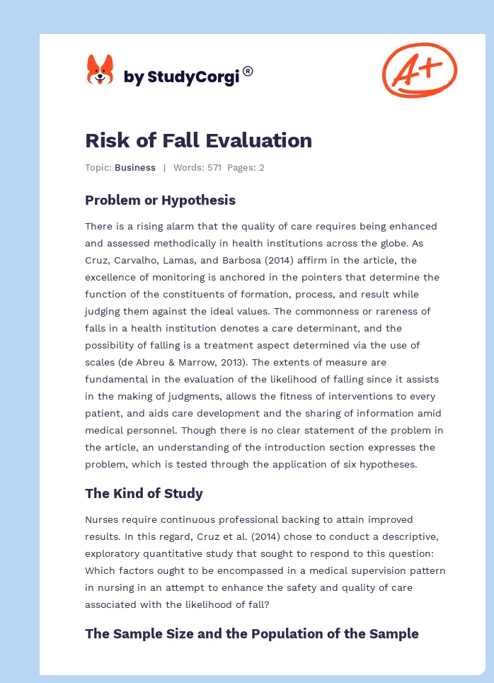Risk of Fall Evaluation. Page 1