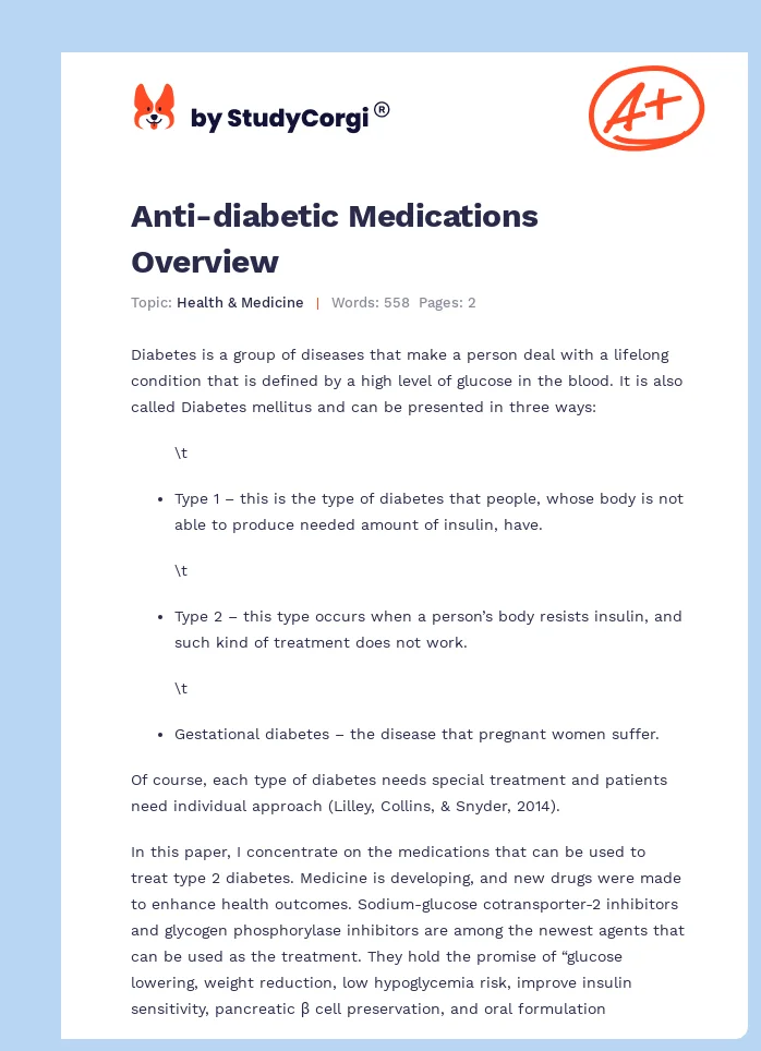 Anti-diabetic Medications Overview. Page 1