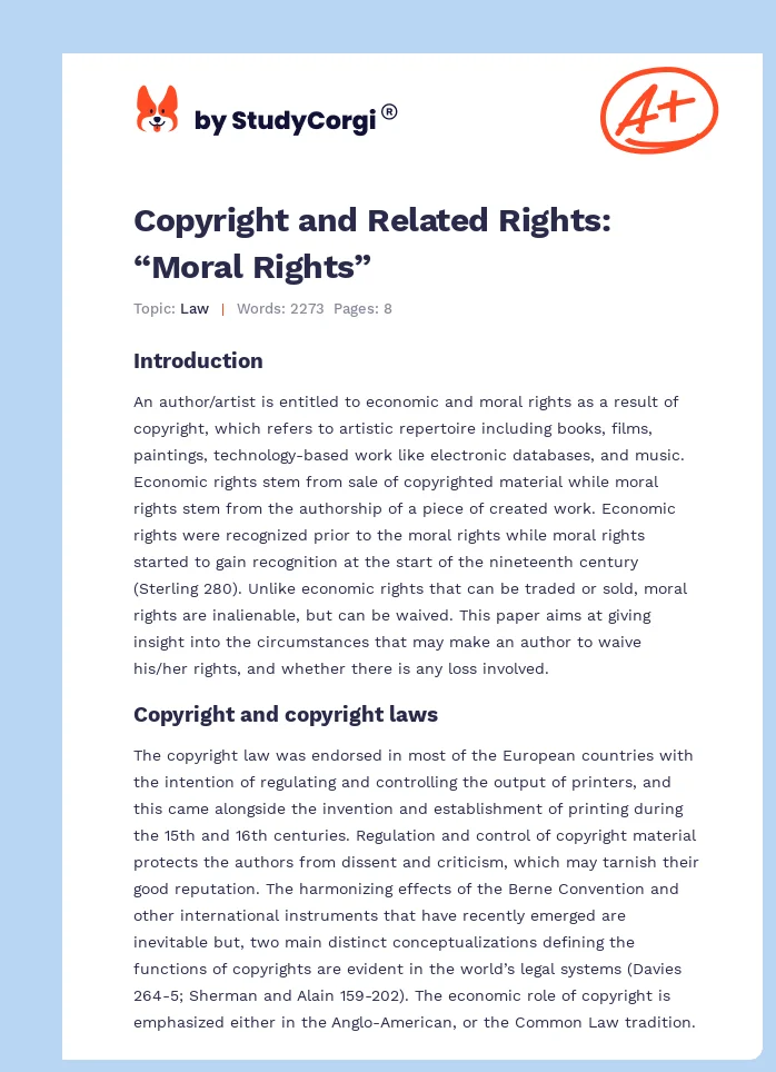 Copyright and Related Rights: “Moral Rights”. Page 1