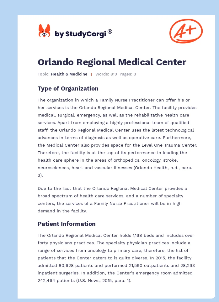 Orlando Regional Medical Center. Page 1