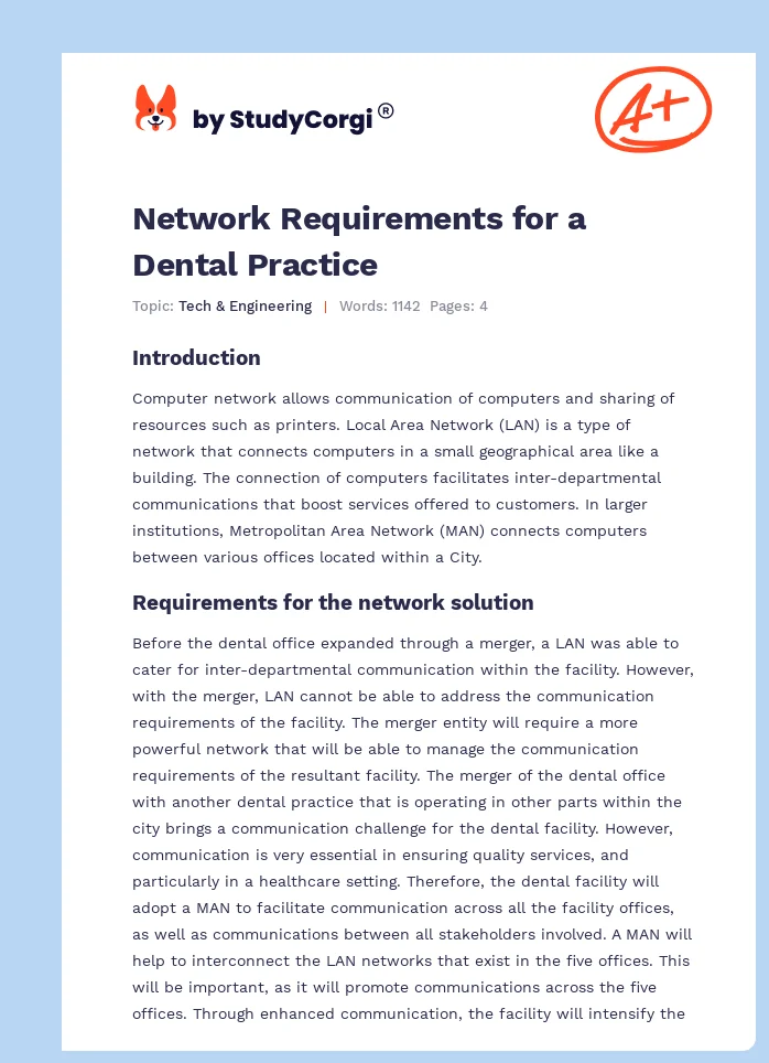 Network Requirements for a Dental Practice. Page 1