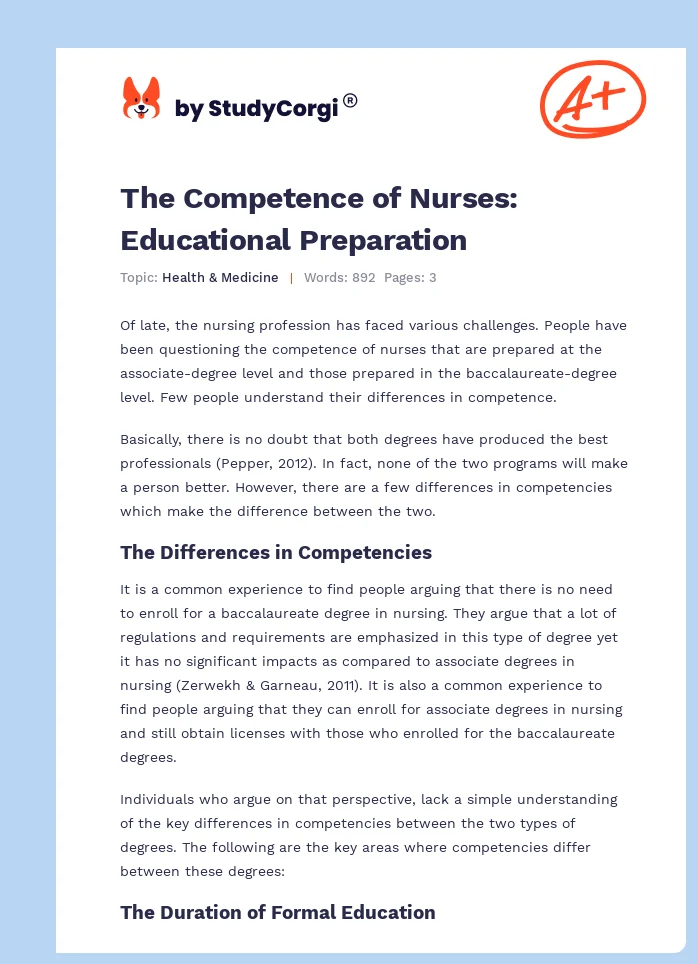 The Competence of Nurses: Educational Preparation. Page 1