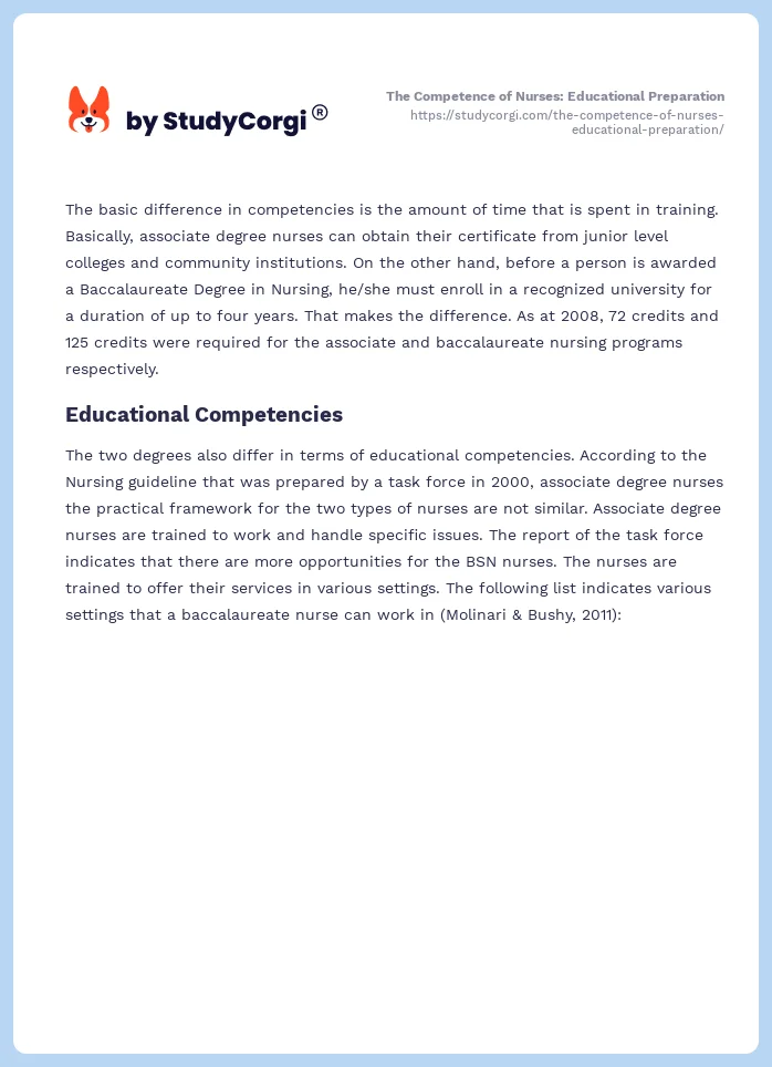 The Competence of Nurses: Educational Preparation. Page 2