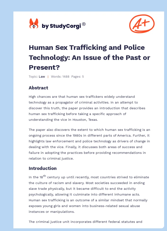 Human Sex Trafficking and Police Technology: An Issue of the Past or Present?. Page 1