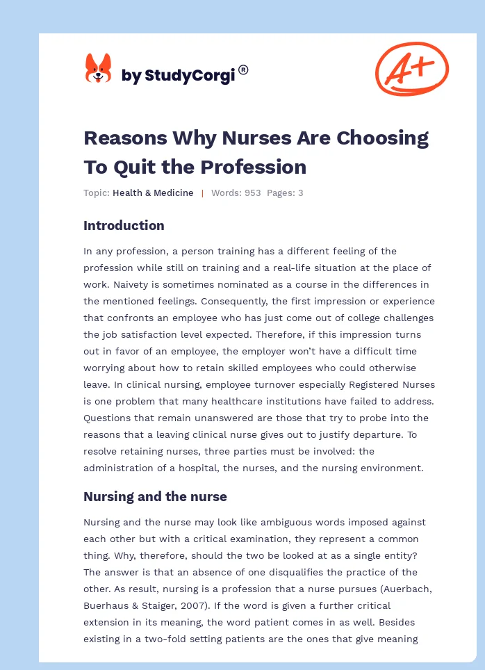 Reasons Why Nurses Are Choosing To Quit the Profession. Page 1