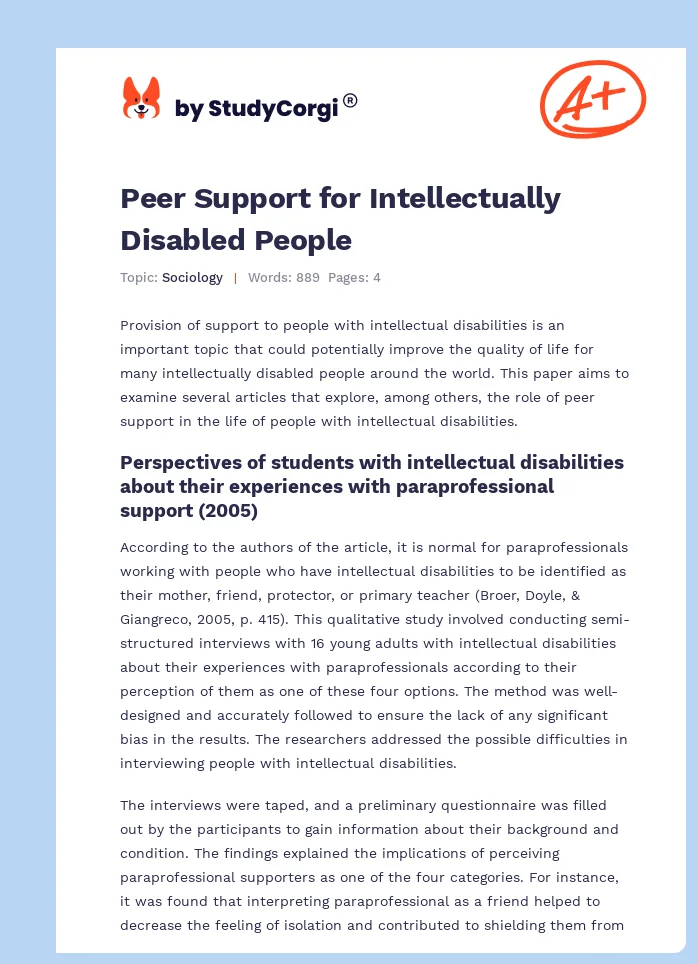Peer Support for Intellectually Disabled People. Page 1