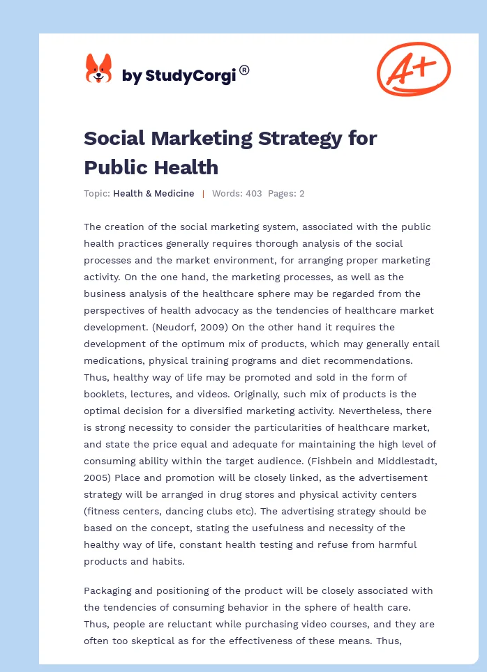 Social Marketing Strategy for Public Health. Page 1