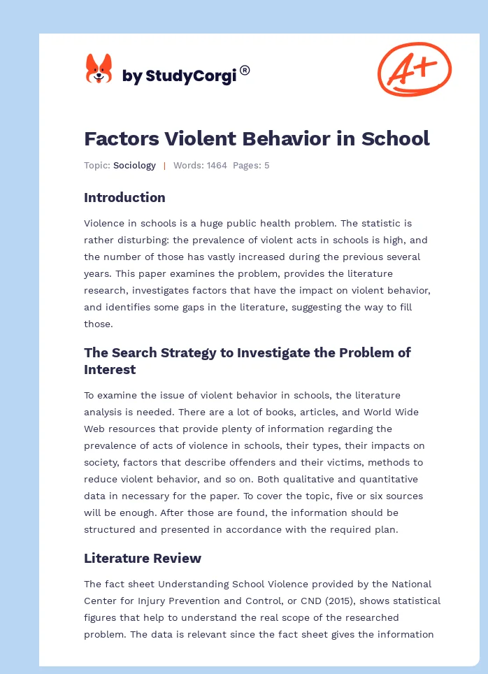 Factors Violent Behavior in School. Page 1