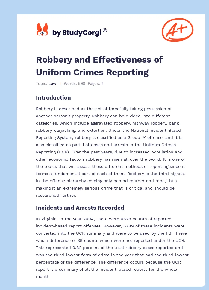 Robbery and Effectiveness of Uniform Crimes Reporting. Page 1