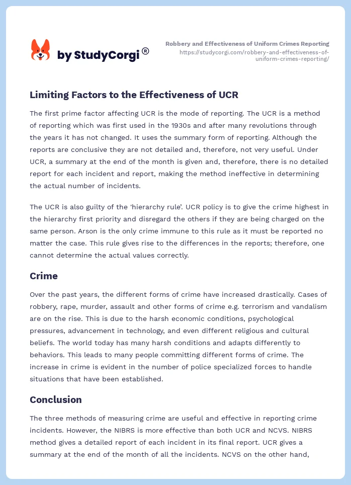 Robbery and Effectiveness of Uniform Crimes Reporting. Page 2