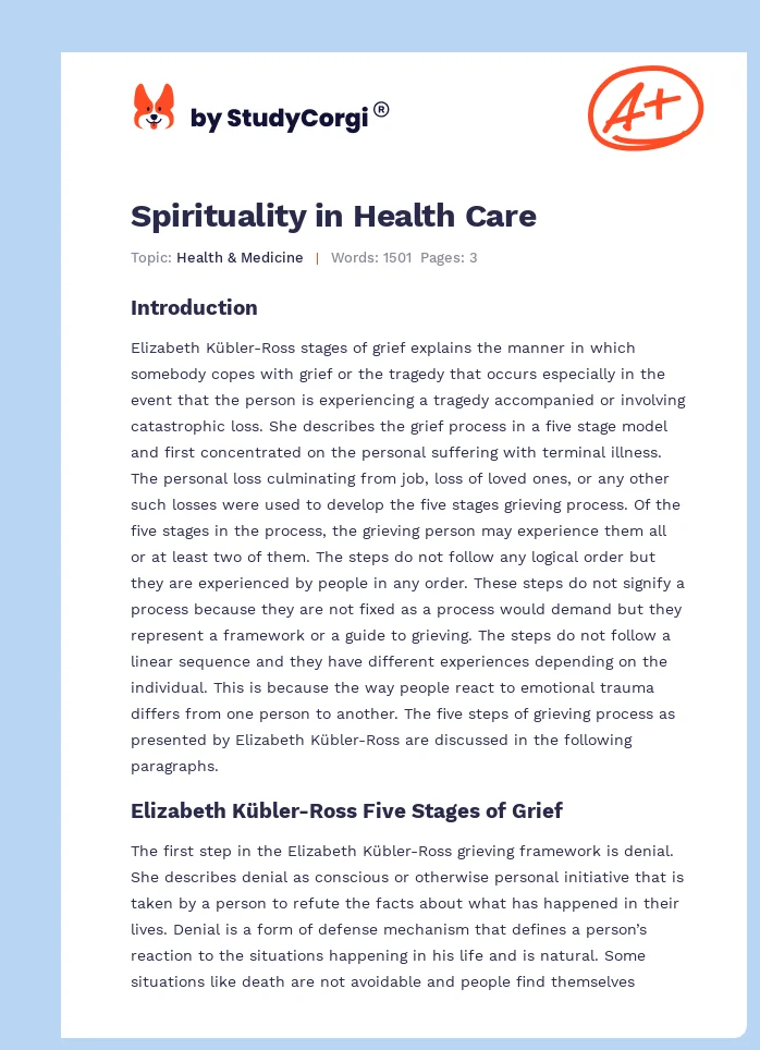 Spirituality in Health Care. Page 1