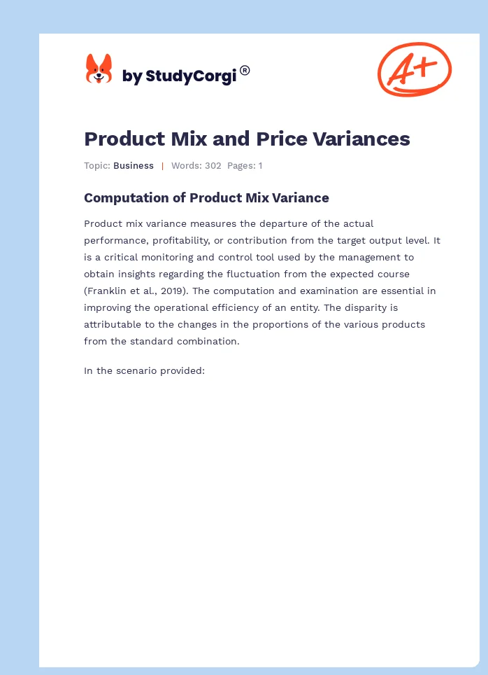 Product Mix and Price Variances. Page 1