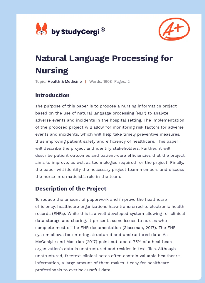 Natural Language Processing for Nursing. Page 1
