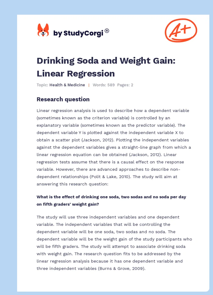 Drinking Soda and Weight Gain: Linear Regression. Page 1