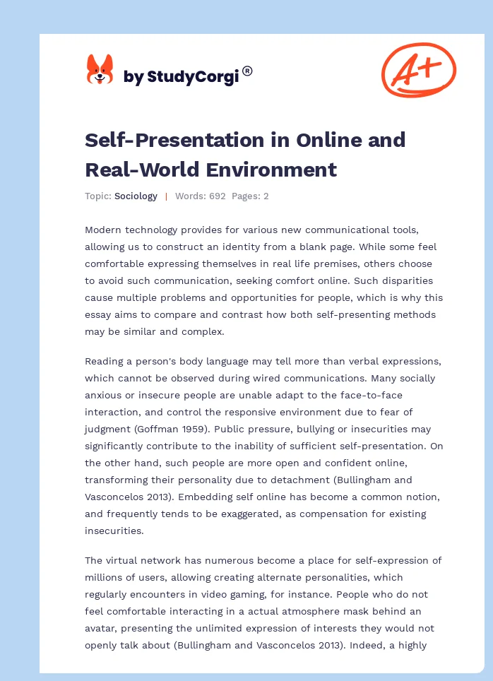 Self-Presentation in Online and Real-World Environment. Page 1