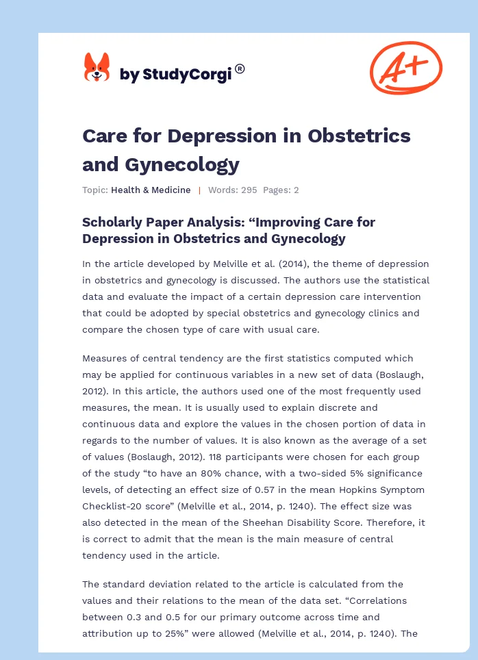 Care for Depression in Obstetrics and Gynecology. Page 1