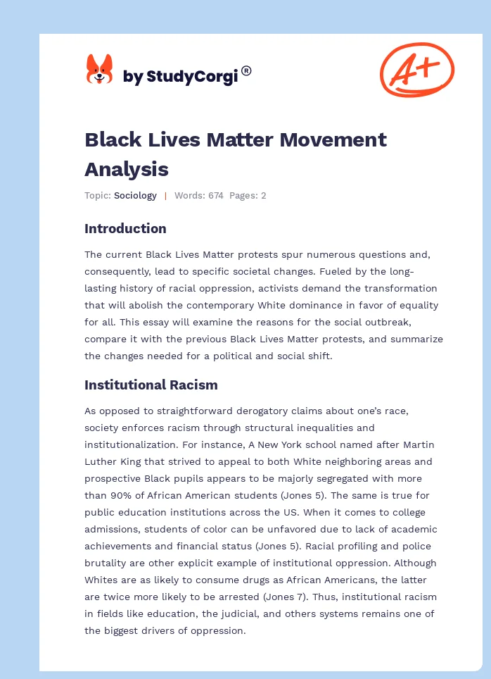 Black Lives Matter Movement Analysis. Page 1