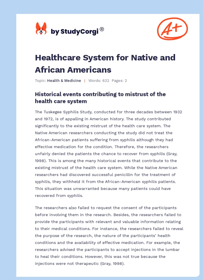 Healthcare System for Native and African Americans. Page 1