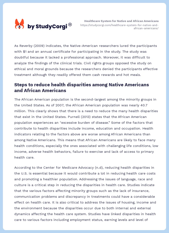 Healthcare System for Native and African Americans. Page 2