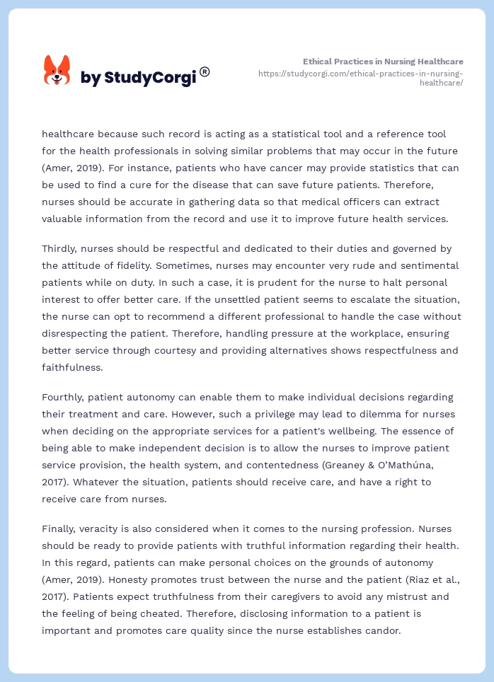 Ethical Practices in Nursing Healthcare. Page 2