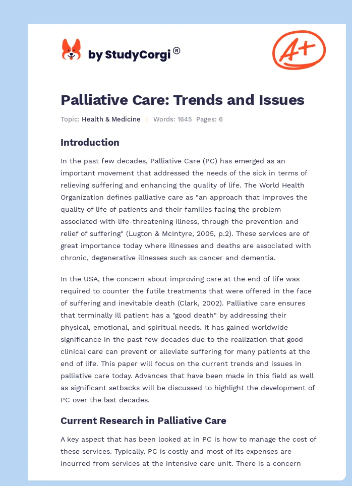Palliative Care: Trends and Issues. Page 1