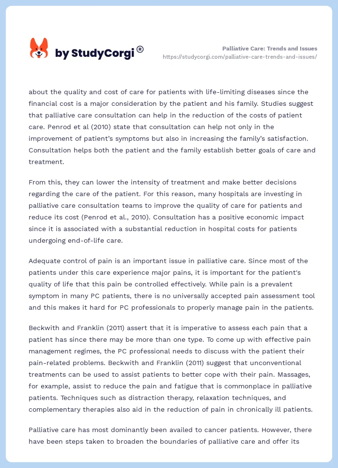 Palliative Care: Trends and Issues. Page 2