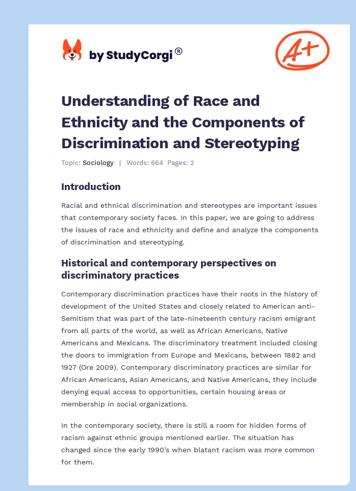 Understanding of Race and Ethnicity and the Components of Discrimination and Stereotyping. Page 1