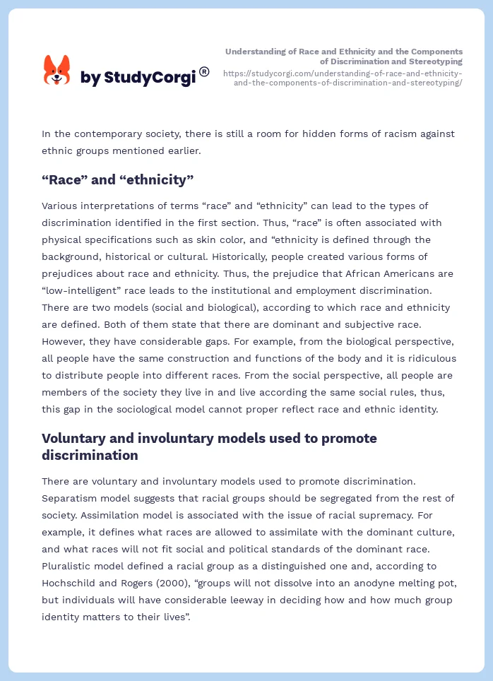 Understanding of Race and Ethnicity and the Components of Discrimination and Stereotyping. Page 2