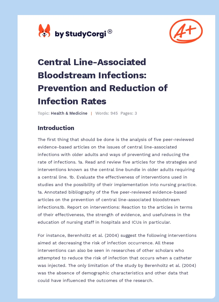 Central Line-Associated Bloodstream Infections: Prevention and Reduction of Infection Rates. Page 1