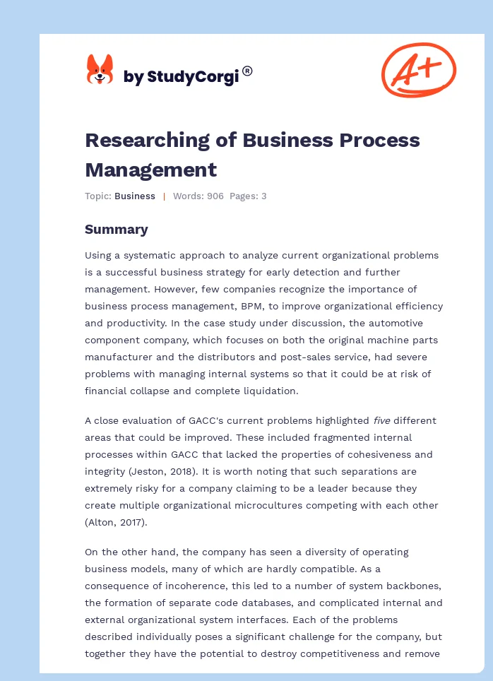 Researching of Business Process Management. Page 1