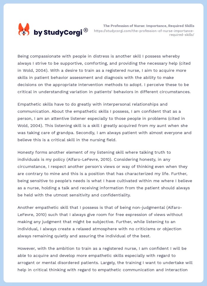 The Profession of Nurse: Importance, Required Skills. Page 2