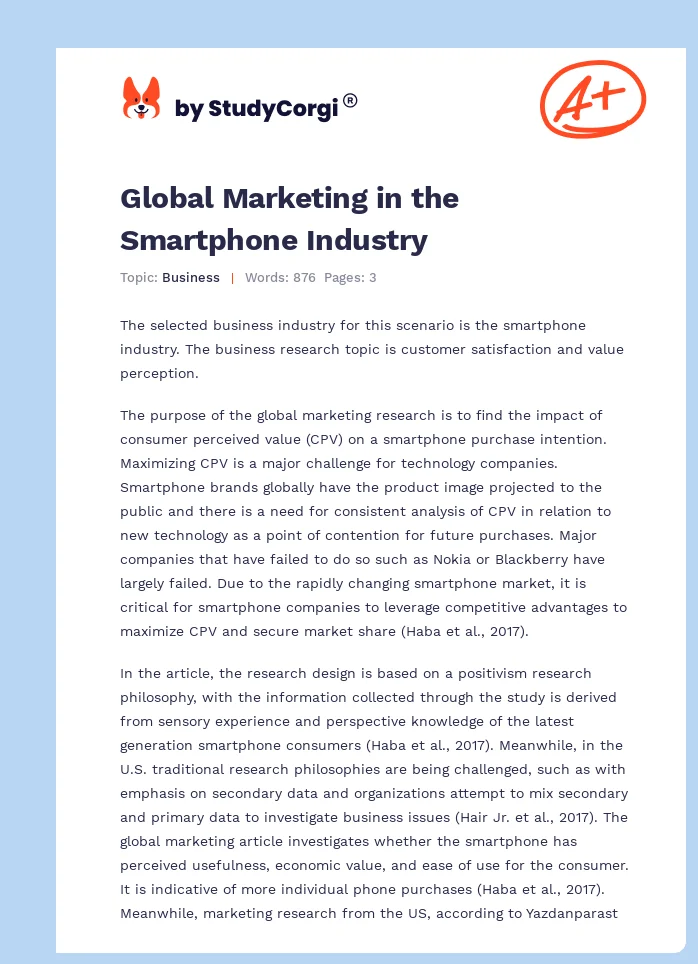 Global Marketing in the Smartphone Industry. Page 1