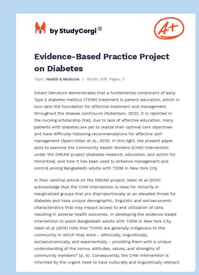 Evidence-Based Practice Project on Diabetes. Page 1