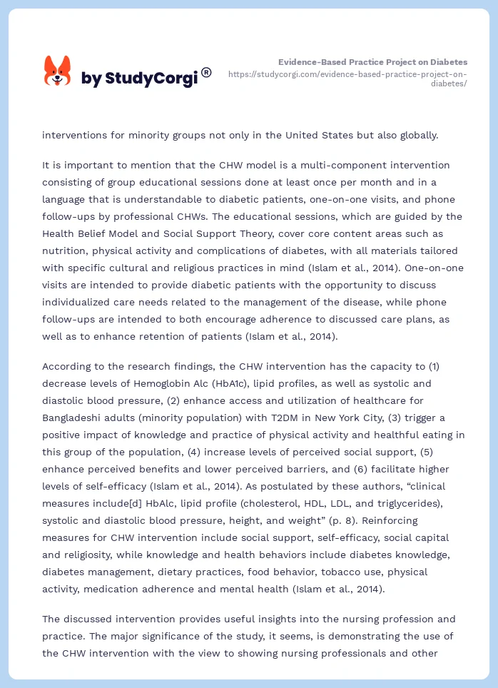 Evidence-Based Practice Project on Diabetes. Page 2