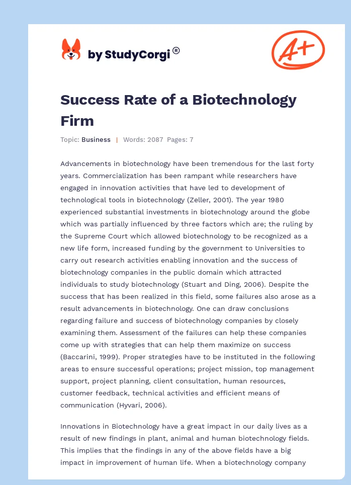 Success Rate of a Biotechnology Firm. Page 1