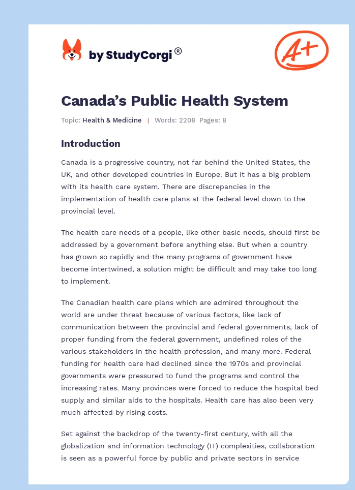 Canada’s Public Health System. Page 1