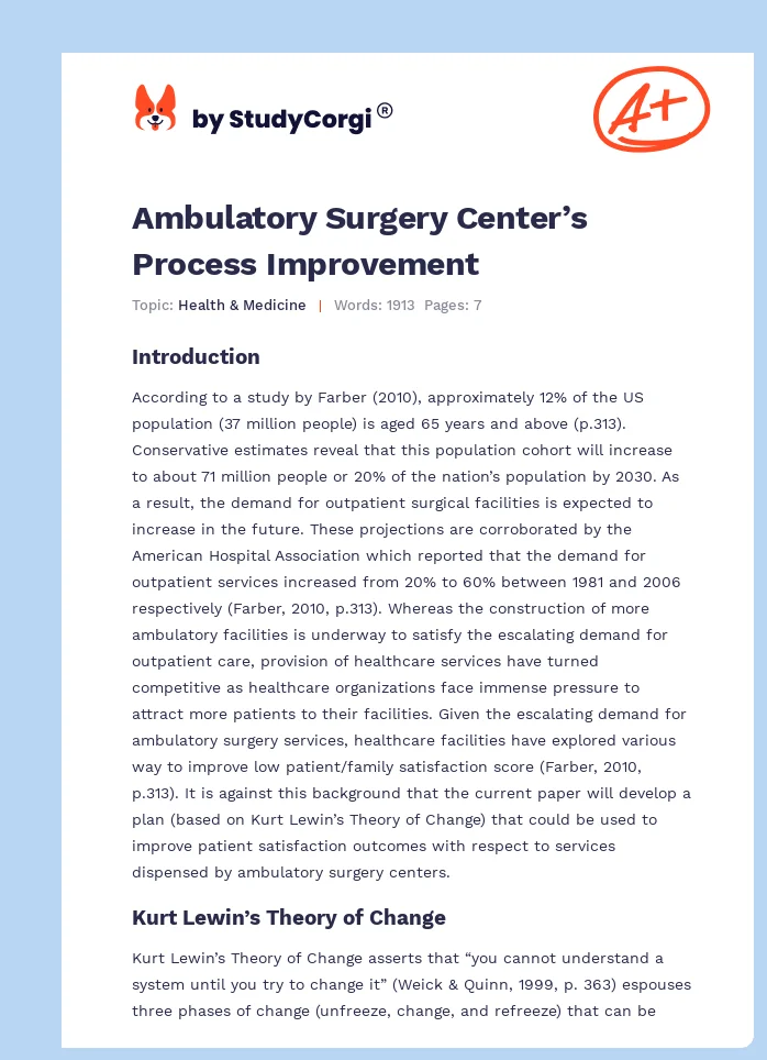 Ambulatory Surgery Center’s Process Improvement. Page 1